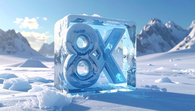 Frozen Number Eight X, Ice Cube, Mountain Landscape.