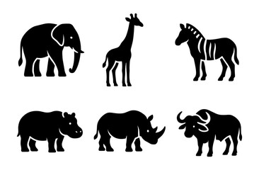 Fototapeta premium Silhouette icons of african wild animals in minimalist design