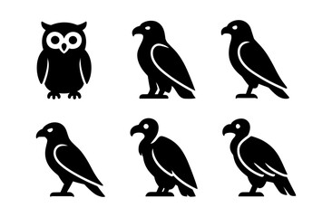 Naklejka premium Silhouette animal collection: owl, eagle, and vulture designs
