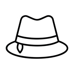 Classic fedora hat outline simple line art icon for fashion and style