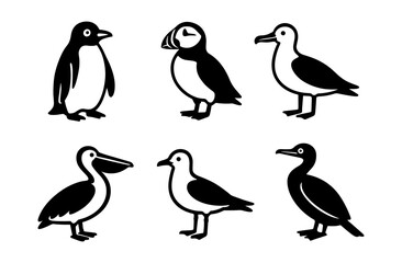 Obraz premium Silhouette collection of various bird species in minimalist style