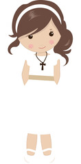 Illustration of Girl in White First Communion Dress