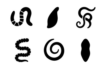 Fototapeta premium Minimalist black silhouette of various worm and parasite shapes