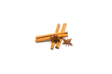 Star Anise and Cinnamon Sticks Isolated White