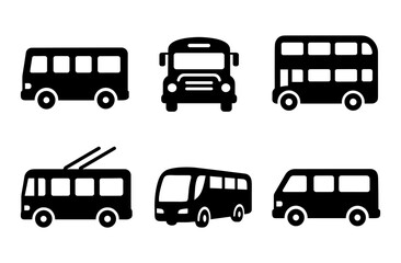 Set of bus icons: silhouette collection featuring different bus types