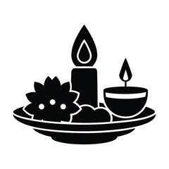 Hindu Pooja Thali with Diya Vector Silhouette Design