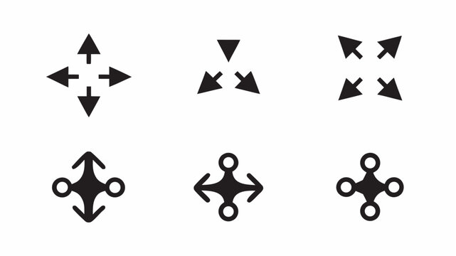 Illustration showing six different arrow configurations for direction and movement indicators usage design | editable eps vectors silhouette