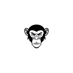 Black and white illustration of the head of an ape with an angry expression