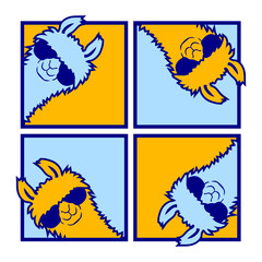 Fototapeta premium Llama Pop Art Quad Cool Sunglasses Pattern Retro Animal 