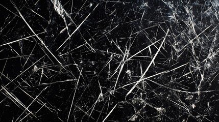 Dark, cracked surface with abstract white lines and textures.