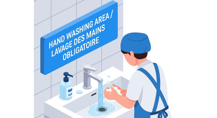 Hand Washing Area Sign Promote Hygiene with Visual Instructions