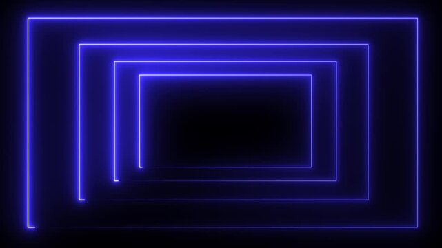 glowing neon box line icon animation showing glowing rectangle shape digital abstract frame design. futurist  rectangle glowing energy line animation icon black background. 4k motion graphic animation