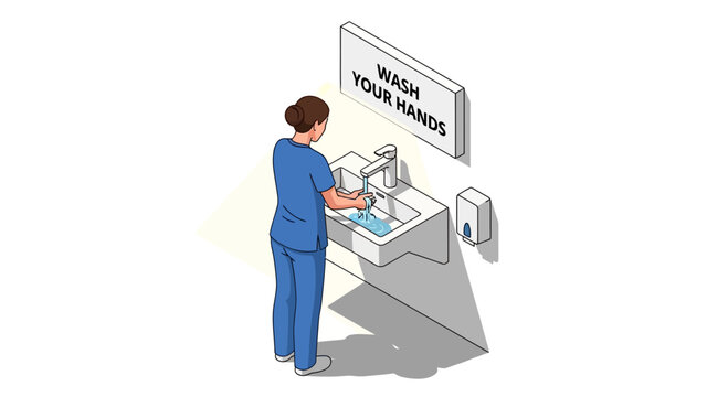 Medical worker practicing proper hand hygiene at a clinic sink, a crucial step for infection control and disease prevention
