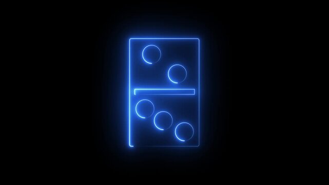Abstract Glowing neon domino card icon black background . 4K Video motion graphic animation.
