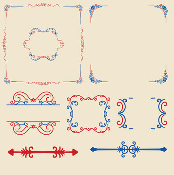 featuring a vintage frame ornament buddle design in blue and red