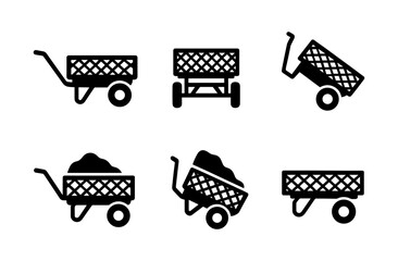 Set of garden trolley icons in black and white silhouette style