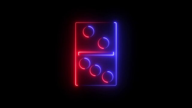 Abstract Glowing neon domino card icon black background . 4K Video motion graphic animation.