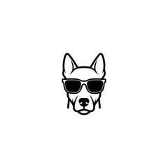 Minimalist vector drawing of a dog's head wearing sunglasses in a monochrome design