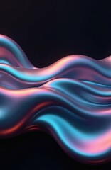 Abstract art image displays flowing shiny waves. Vibrant colors blend creating dynamic motion. Dark background accentuates the design. Digital art suitable for various uses.