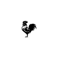 Silhouette of a stylized rooster with a decorative chest, standing on white