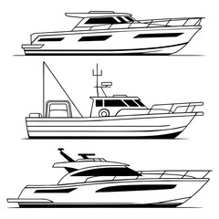 Three different boat designs in black line