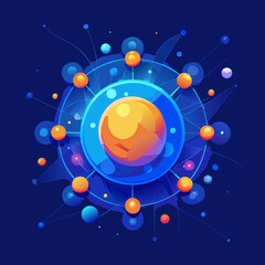 Abstract digital art of a celestial body and orbiting orbs