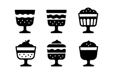 Silhouette dessert icons in simple monochrome style for culinary designs