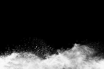 White powder explosion on black background.