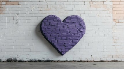 Vibrant Purple Heart Shape Painted on a White Brick Wall for Artistic Urban Decor