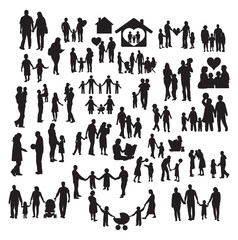 Family People Silhouettes: Parenting, Childhood, Community, and Relationship Vector Icons Set