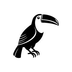 Elegant black design of a toucan bird perched calmly, symbolizing tropical wildlife, exotic nature, and biodiversity.

