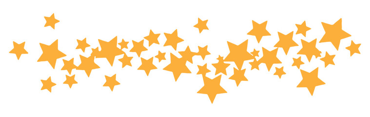 A horizontal cluster of scattered golden yellow stars of various sizes on a white background.