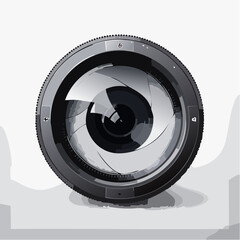 Close up image of a camera lens showing aperture and mechanical details