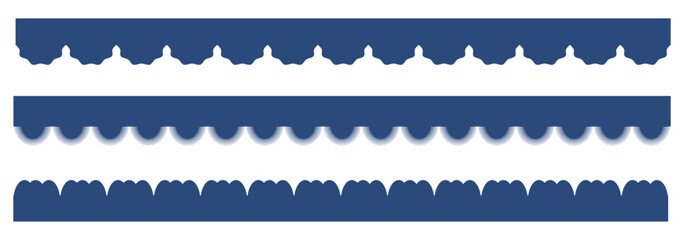 Scalloped edge seamless frills set. Vector illustration isolated on black and white background.