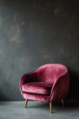 Stylish Pink Velvet Chair Against Textured Dark Wall in Modern Interior Design Setting