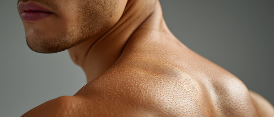 Skin Psoriasis Back Studio Shot Body Man Male Health Care Condition Disease Discomfort felt with skin condition on male back shown in studio