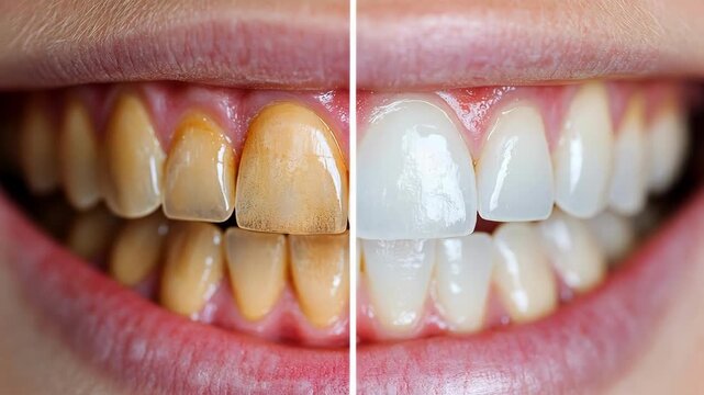 Close-up showing dental whitening results, emphasizing oral health.