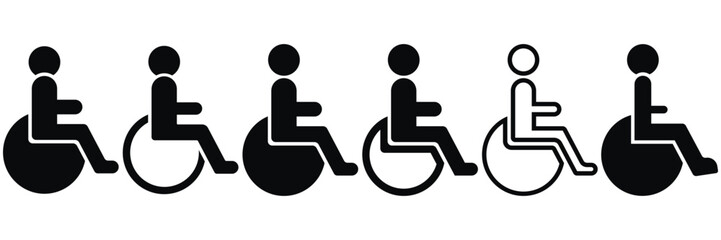 Black wheelchair icon vector illustration for accessibility, disability support, handicap signage, ADA compliance, healthcare, hospital, transport, and parking-01.eps