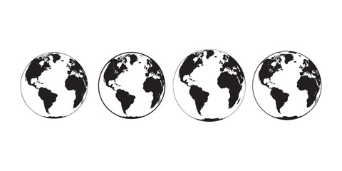 Obraz premium Set of Earth globes showing different continents in black and white