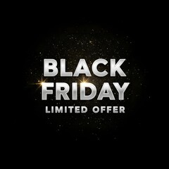 Obraz premium Elegant Black Friday Limited Offer Silver 3D Text on Glittery Dark Background