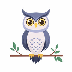 Obraz premium Cartoon owl perched on branch vector illustration isolated on white