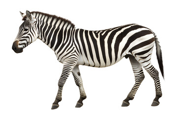 Fototapeta premium A Detailed Profile View Of A Zebra Showcasing Its Distinctive Black And White Stripes Isolated On A Transparent Background