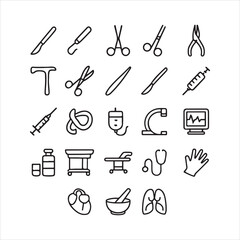 Medical equipment line icons.