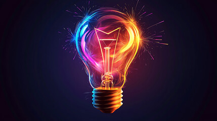 A light bulb is lit up in a dark room