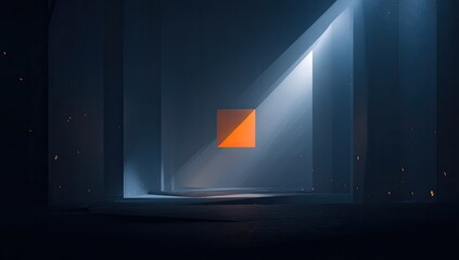 Dark, glowing corridor with light beams