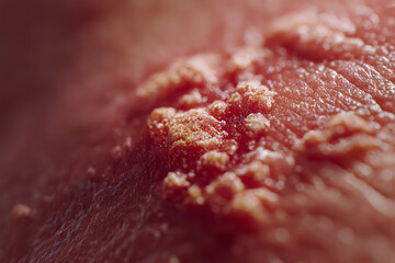 Close up skin is revealing affected area, with an overwhelming distress feeling due to psoriasis appearance