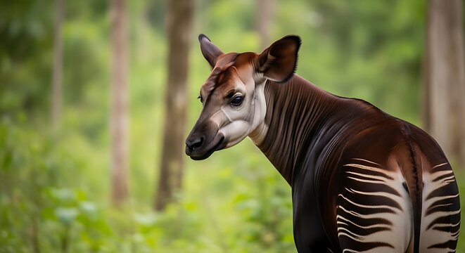 Okapi in the Forest - A Striking Portrait of Wildlife.