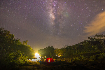 The Milky Way above the campsite in the forest