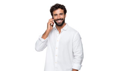 Handsome young man talking on the phone isolated on transparent background