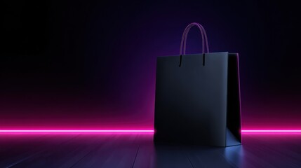 black shopping bag with neon light